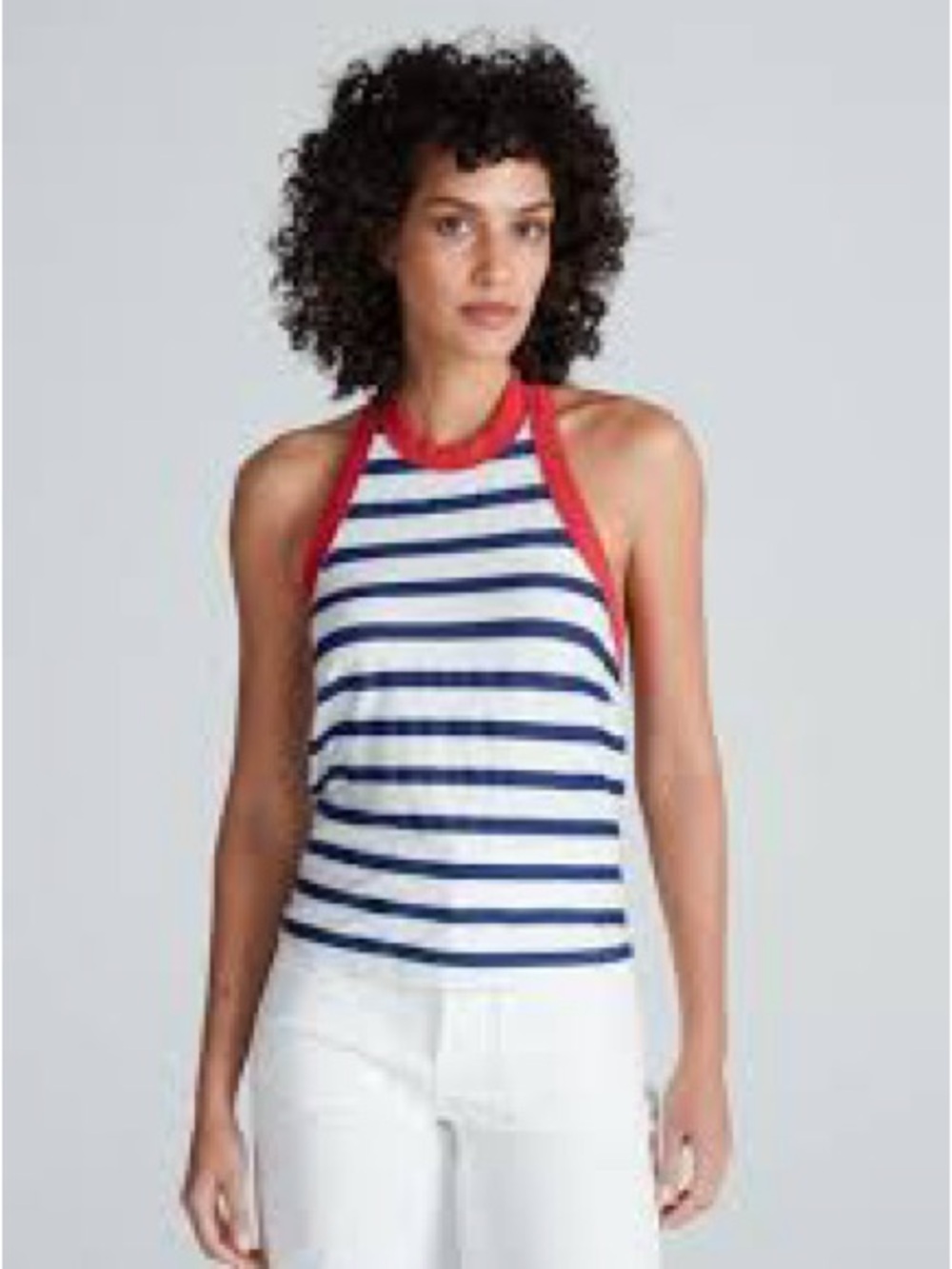 ASKK NY Navy and White Striped Halter Tank with Red Trim